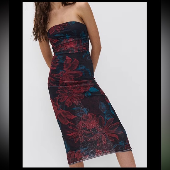 NEW CCB Strapless Tube Black Floral Mesh Bodycon Bandage Lined Maxi Dress Small - Picture 3 of 5